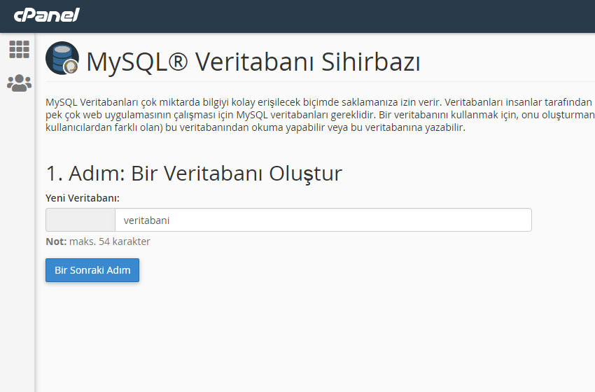 cpanel veritabani kurulumu