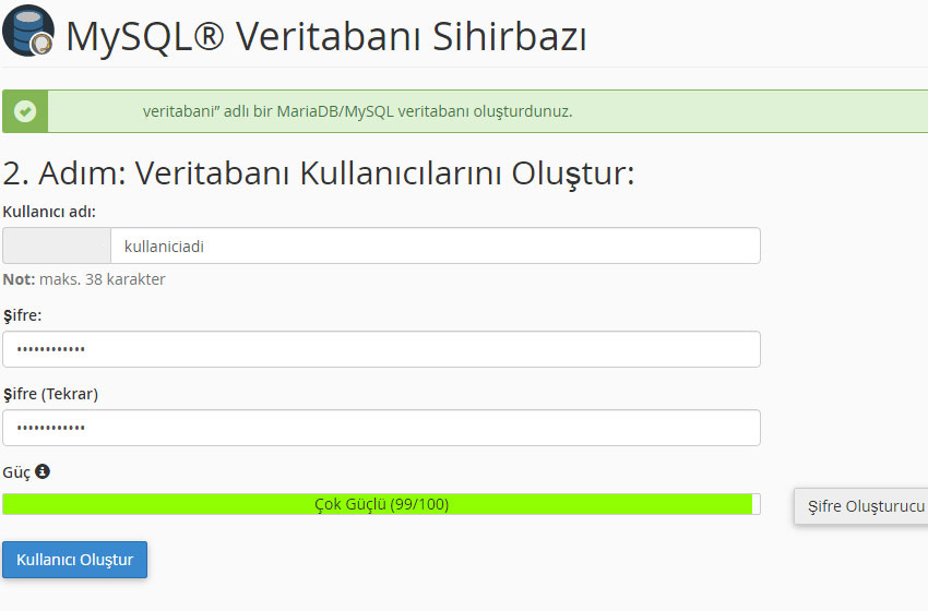 cpanel veritabani kurulumu