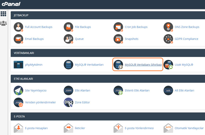 cpanel veritabani kurulumu