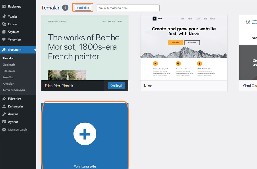 wordpress tema yükleme